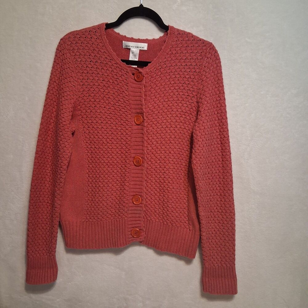 Jones New York L Cardigan Sweater Pink Cotton Wool Angora Rabbit Preppy Barbie